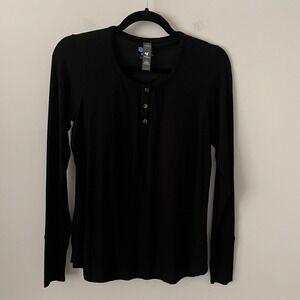 Shebird Long Sleeve Henley Built in Bra Top‎ Black Size 2 Shaping Stretch Basic